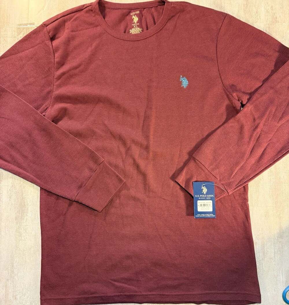 U.S. Polo Assn. Men's Waffle Knit Sleepwear Thermal Shirt Windsor Wine Size XL